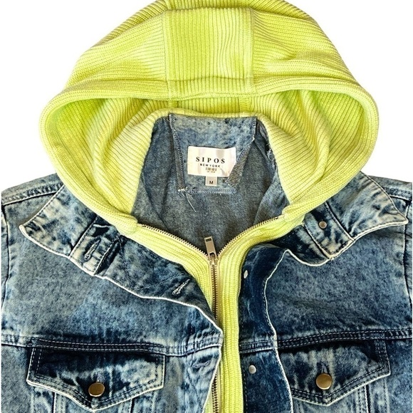 Sipos Zinna Knit Hooded Acid Wash Denim Jean Jacket. Blue Green Size M #908 - Picture 6 of 10